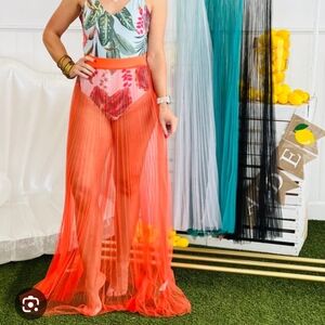 Votique Orange Sheer Maxi Skirt Size M